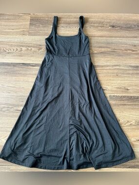 Quince Flowknit Breeze Fit & Flare Midi Dress Black SZ Small Sleeveless Pockets